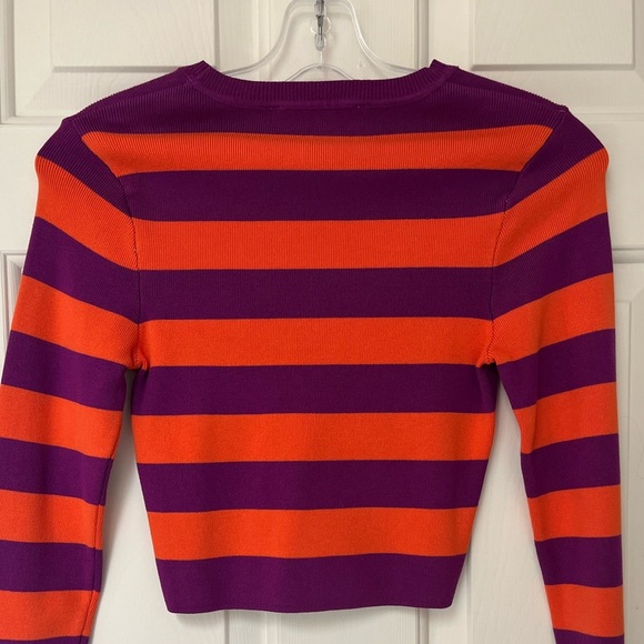 Zara Striped Cropped Knit Sweater M Purple & Orange - Picture 7 of 10